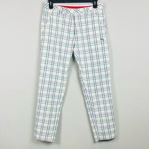 Puma Men's 32X30 Performance Plaid Golf Straight Flat Front Blue White Pants